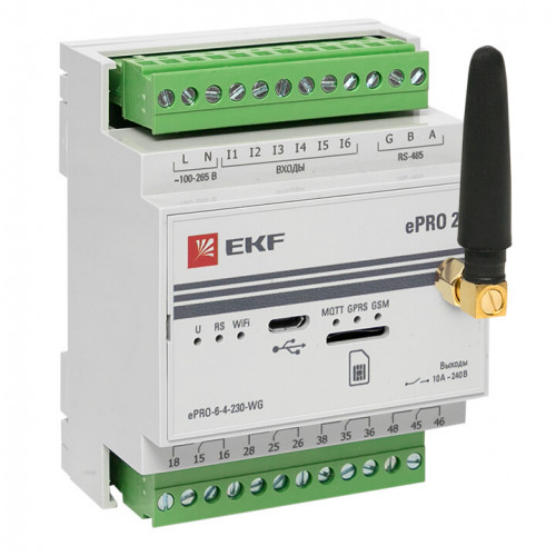 Контроллер базовый ePRO 24 удаленного управления 6вх4вых 230В WiFi GSM с внешней антенной PROxima | ePRO-6-4-230-WG1 | EKF