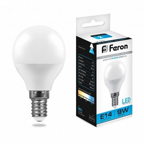 Лампа светодиодная LB-550 (9W) 230V E14 6400K G45 | 25803 | FERON