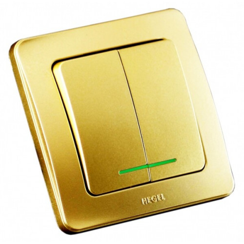 Выключатель скрытой установки, двухклавишный, с индикацией, цвет золото | ВС10-352-07 | HEGEL