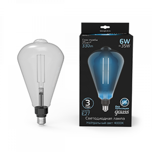 Лампа светодиодная LED Vintage Filament Straight ST164 6W E27 164*297mm Gray 330lm 4000K 1/6 | 157802205 | Gauss