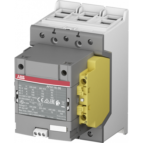 Контактор AFS116-30-12-34 для систем безопасности, с универсальной катушкой управления 250-500В AC/DC с интерфейсом для подключения ПЛК | 1SFL427081R3