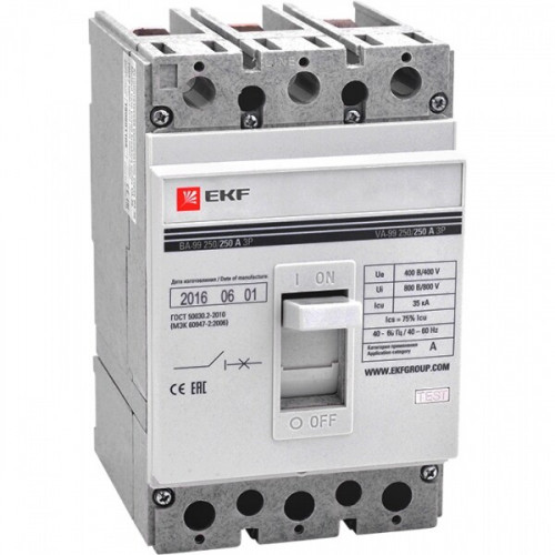 Автоматический выключатель ВА-99 250/125А 3P 35кА без коннекторов EKF PROxima | mccb99-250-125-n | EKF