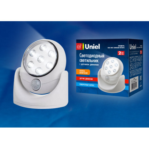 Светильник светодиодный накладной ULK-N21 SENSOR WHITE LED с датчиком движения на батарейках 4АА белый | UL-00002915 | Uniel