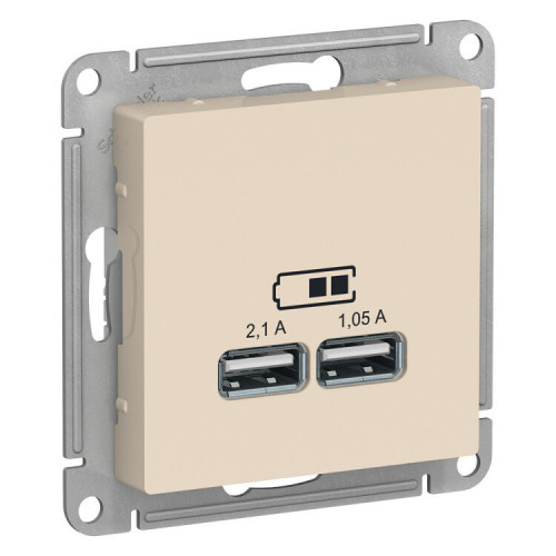 AtlasDesign Бежевый Розетка USB, 5В, 1 порт x 2,1 А, 2 порта х 1,05 А, механизм | ATN000233 | SE