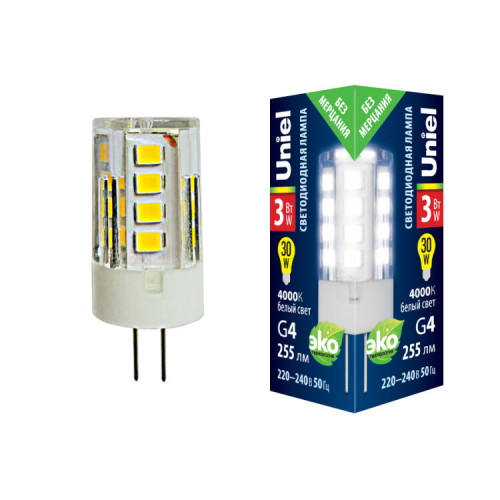 Лампа светодиодная LED-JC-220/3W/4000K/G4/CL GLZ09TR LED, прозр 4000К | UL-00006743 | Uniel