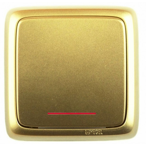 Переключатель открытой установки, одноклавишный, с индикацией, с монтажной пластиной, цвет золото | ВА16-166-07 | HEGEL
