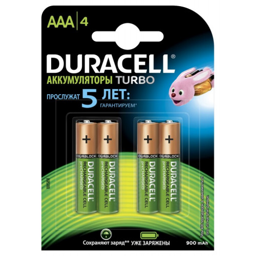 Аккумуляторы Duracell HR03-4BL 850mAh/900mAh предзаряженные | Б0014861 | Duracell