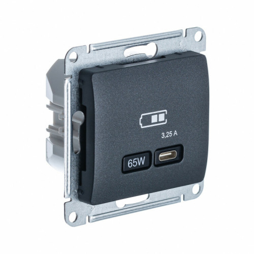GLOSSA АНТРАЦИТ USB РОЗЕТКА тип-C 65W высокоскор.заряд. QC PD | GSL000727 | SE