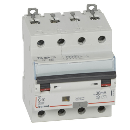 Выключатель автоматический дифференциальный DX3 4п 10А C 30мА тип AC | 411185 | Legrand