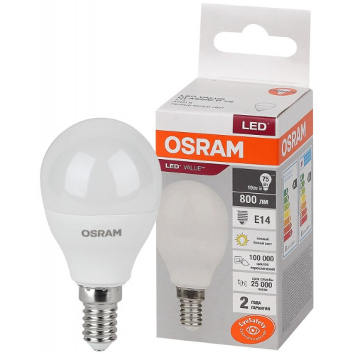Лампа светодиодная LED Value CL- P 10W/830 230V E14 10X1 | 4058075579712 | OSRAM