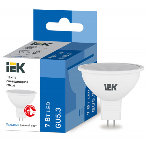 Лампа светодиодная LED 7Вт GU5.3 230В 6500К ECO MR16 софит | LLE-MR16-7-230-65-GU5 | IEK