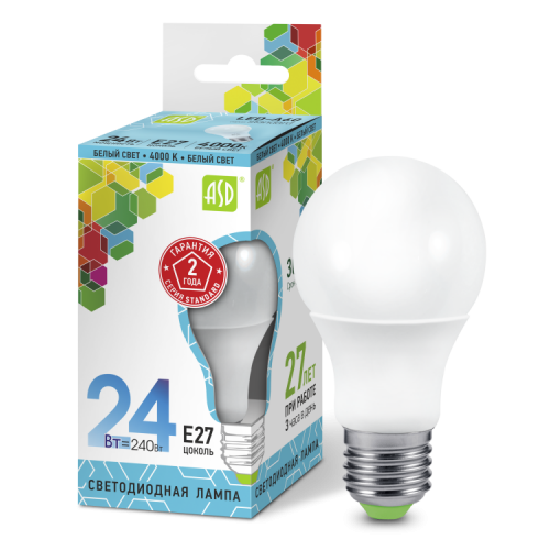 Лампа светодиодная LED-A65-standard 24Вт 230В Е27 4000К 2160Лм | 4690612014272 | ASD