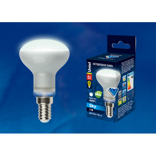 Лампа светодиодная LED-R50-6W/NW/E14/FR PLS02WH LED. «Рефлектор», матовая 4000К Серия Sky | UL-00001492 | Uniel