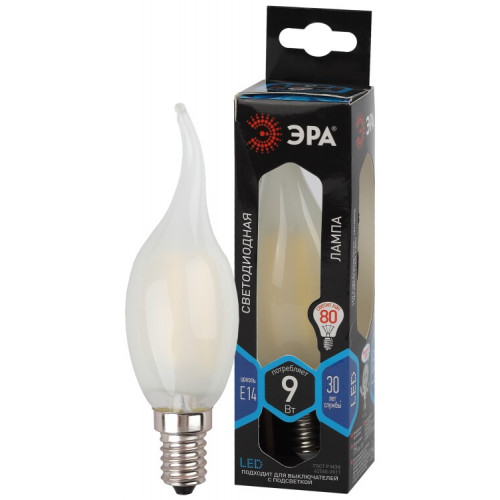 Лампа светодиодная F-LED BXS-9W-840-E14 frost (филамент, свеча на ветру мат., 9Вт, нетр, E14) | Б0047006 | ЭРА