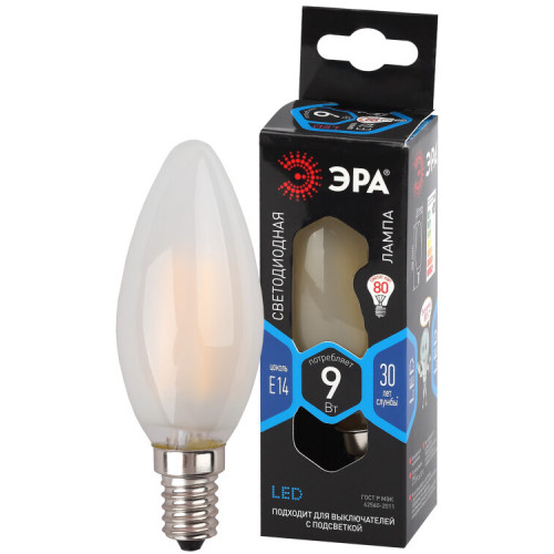 Лампа светодиодная F-LED B35-9w-840-E14 frost (филамент, свеча мат, 9Вт, нейтр, E14) | Б0046996 | ЭРА