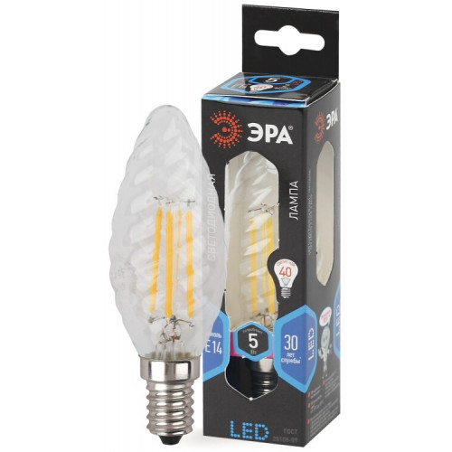 Лампа светодиодная F-LED BTW-5W-840-E14 Лампы СВЕТОДИОДНЫЕ F-LED ЭРА (филамент, свеча витая, 5Вт, нейтр, E14) | Б0027936 | ЭРА