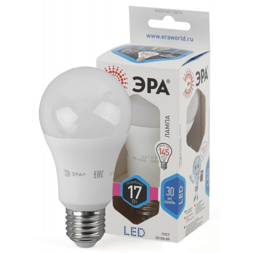 Лампа светодиодная LED 17Вт Е27 4000К A60-17W-840-E27 | Б0031700 | ЭРА