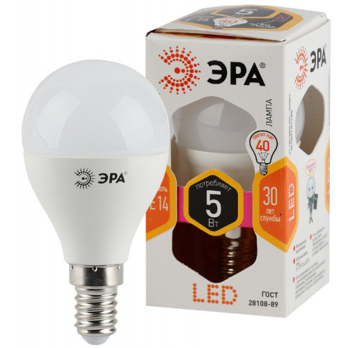 Лампа светодиодная LED 5Вт E14 220В 2700К smd P45 шар | Б0028485 | ЭРА