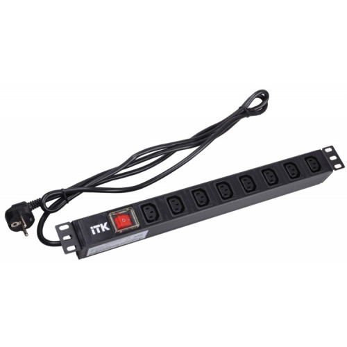 Блок розеток 19 PDU(8шт)IEC320 C13 с LED вык.алюм.проф.1U шнур 2м вилка DIN49440 | PH12-8C131 | ITK