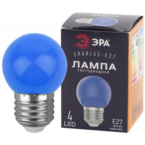 Лампы cветодиодные ERABL45-E27 LED Р45-1W-E27 (диод. шар син., 4SMD, 1W, E27, для белт-лайт) (10/100/6000) | Б0049573 | ЭРА