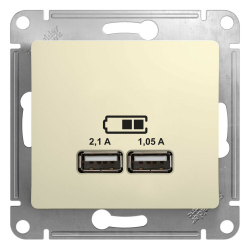 Glossa Бежевый USB Розетка, 5В/2100мА, 2х5В/1050мА, механизм | GSL000233 | Schneider Electric