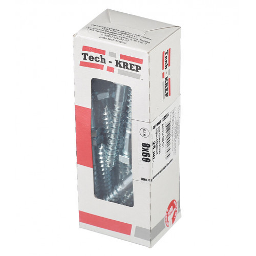 Болт DIN 571 сантехнический оцинк 8х60 (25 шт) - коробка с ок. Tech-Kr ( 0,48 кг) | 126555 | Tech-KREP