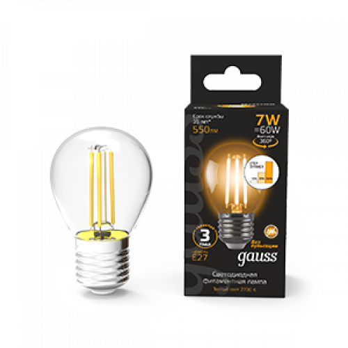 Лампа светодиодная Black LED Filament Шар E27 7W 550lm 2700K step dimmable | 105802107-S | Gauss
