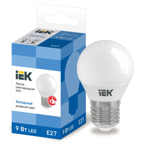 Лампа светодиодная LED 9Вт 230В 6500К E27 шар | LLE-G45-9-230-65-E27 | IEK