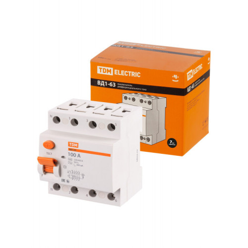 Выключатель дифференциальный (УЗО) ВД1-63 4п 100А 300мА тип AC | SQ0203-0049 | TDM