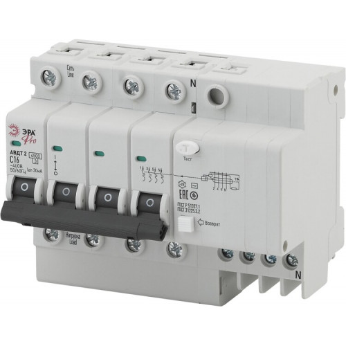 Выключатель автоматический дифференциального тока NO-902-143 АВДТ2 C16А 30мА 3P+N тип AC (2 Pro | Б0032305 Pro | ЭРА