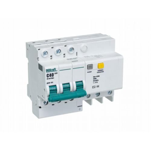 Выключатель автоматический дифференциального тока ДИФ-101 3п 40А C 30мА тип AC (6 мод) | 15056DEK | DEKraft