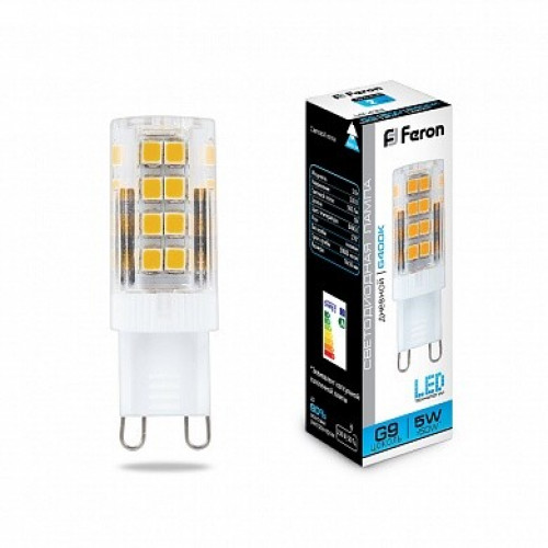 Лампа светодиодная LB-432 (5W) 230V G9 6400K 16x50mm | 25771 | FERON