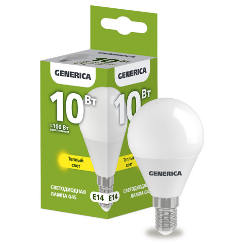 Лампа светодиодная G45 шар 10Вт 230В 3000К E14 GENERICA | LL-G45-10-230-30-E14-G | IEK