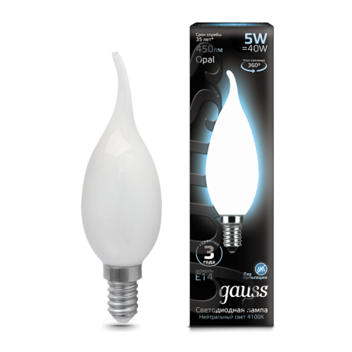 Лампа светодиодная LED 5Вт E14 220В 4100К свеча на ветру | 104201205 | Gauss