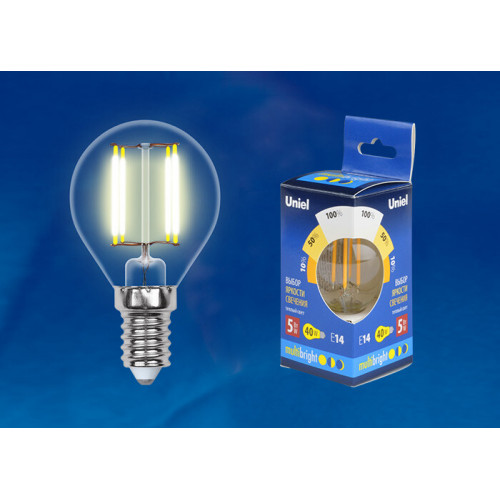 Лампа светодиодная LED-G45-5W/WW/E14/CL/MB GLM10TR LED. «шар», прозр Серия Multibright. 3000K 100-50-10 . | UL-00002369 | Uniel