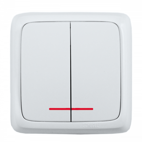 Выключатель открытой установки, двухклавишный, с индикацией, цвет белый | ВА10-152 | HEGEL