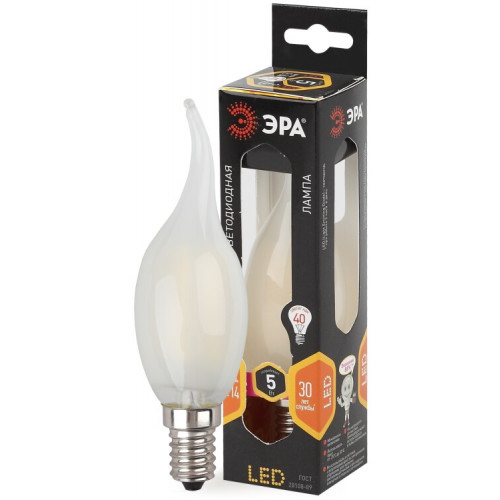 Лампа светодиодная F-LED BXS-5W-827-E14 frost Лампы СВЕТОДИОДНЫЕ F-LED ЭРА (филамент, свеча на ветру мат., 5Вт, тепл, E14) | Б0027927 | ЭРА
