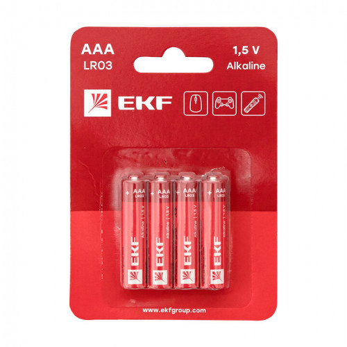 Батарейка алкалиновая типа ААА(LR03) блистер 4шт. | LR03-BL4 | EKF