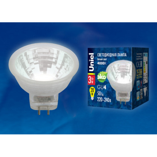 Лампа светодиодная LED-MR11-3W/NW/GU4/220V GLZ21TR LED, 220V. прозр 4000K | UL-00001703 | Uniel