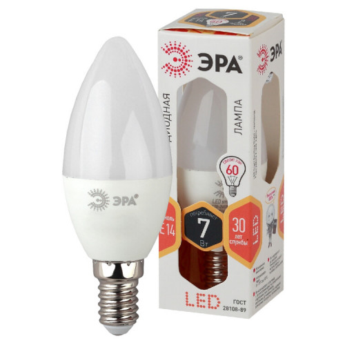 Лампа светодиодная LED 7Вт E14 220В 2700К B35 свеча | Б0020538 | ЭРА