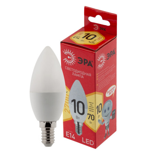 Лампа светодиодная LED B35-10W-827-E14 R (диод, свеча, 10Вт, тепл, E14) (10/100/3500) | Б0049641 | ЭРА