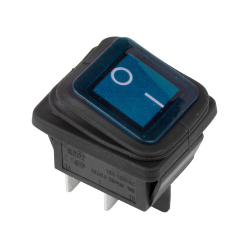 Выключатель клавишный 250V 15А (4с) ON-OFF синий с подсветкой ВЛАГОЗАЩИТА | 36-2361 | REXANT