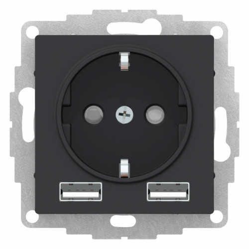 ATLASDESIGN Карбон РОЗЕТКА 16А c 2 USB A+A, 5В/2,4А, 2х5В/1,2 А, механизм | ATN001030 | Schneider Electric