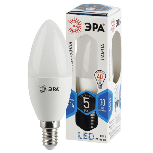 Лампа светодиодная LED 5Вт E14 220В 4000К smd B35 свеча | Б0018872 | ЭРА