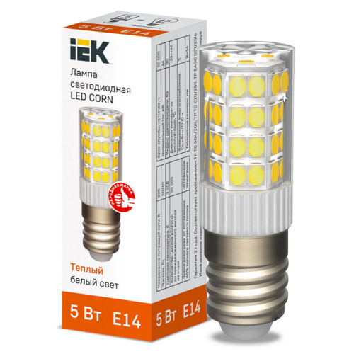 Лампа светодиодная CORN капсула 5Вт 230В 3000К керамика E14 IEK | LLE-CORN-5-230-30-E14 | IEK