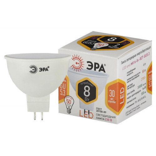 Лампа светодиодная STD LED MR16-8W-827-GU5.3 GU5.3 8 Вт софит теплый белый свет | Б0057002 | ЭРА