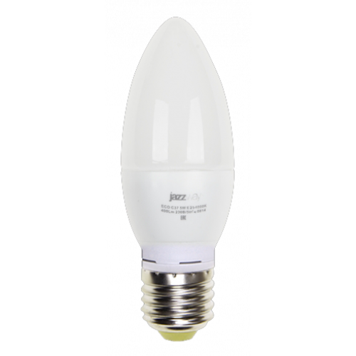 Лампа светодиодная LED 5Вт Е27 220В 3000К PLED- ECO-C37 свеча | 2855312A | Jazzway
