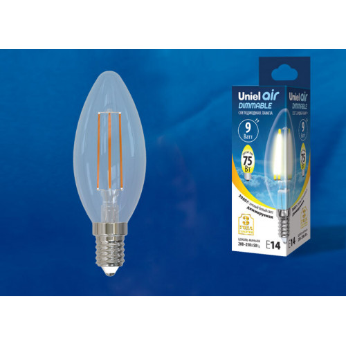 Лампа светодиодная LED-C35-9W/3000K/E14/CL/DIM GLA01TR LED диммируемая. 