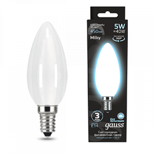 Лампа светодиодная Black LED Filament Свеча OPAL E14 5W 450lm 4100К | 103201205 | Gauss