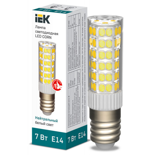 Лампа светодиодная CORN капсула 7Вт 230В 4000К керамика E14 IEK | LLE-CORN-7-230-40-E14 | IEK